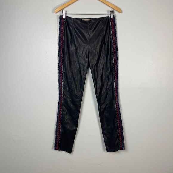 Pinko Faux Leather Trouser Pants w/ Side Embroidery Detail - Picture 5 of 12